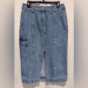 Forever 21 Denim Light Wash Front Slit Modest Maxi Skirt Boho Y2K Festival L 31